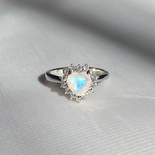 EIGHTMOON Halo Heart Moonstone Ring, 925 Sterling Silver