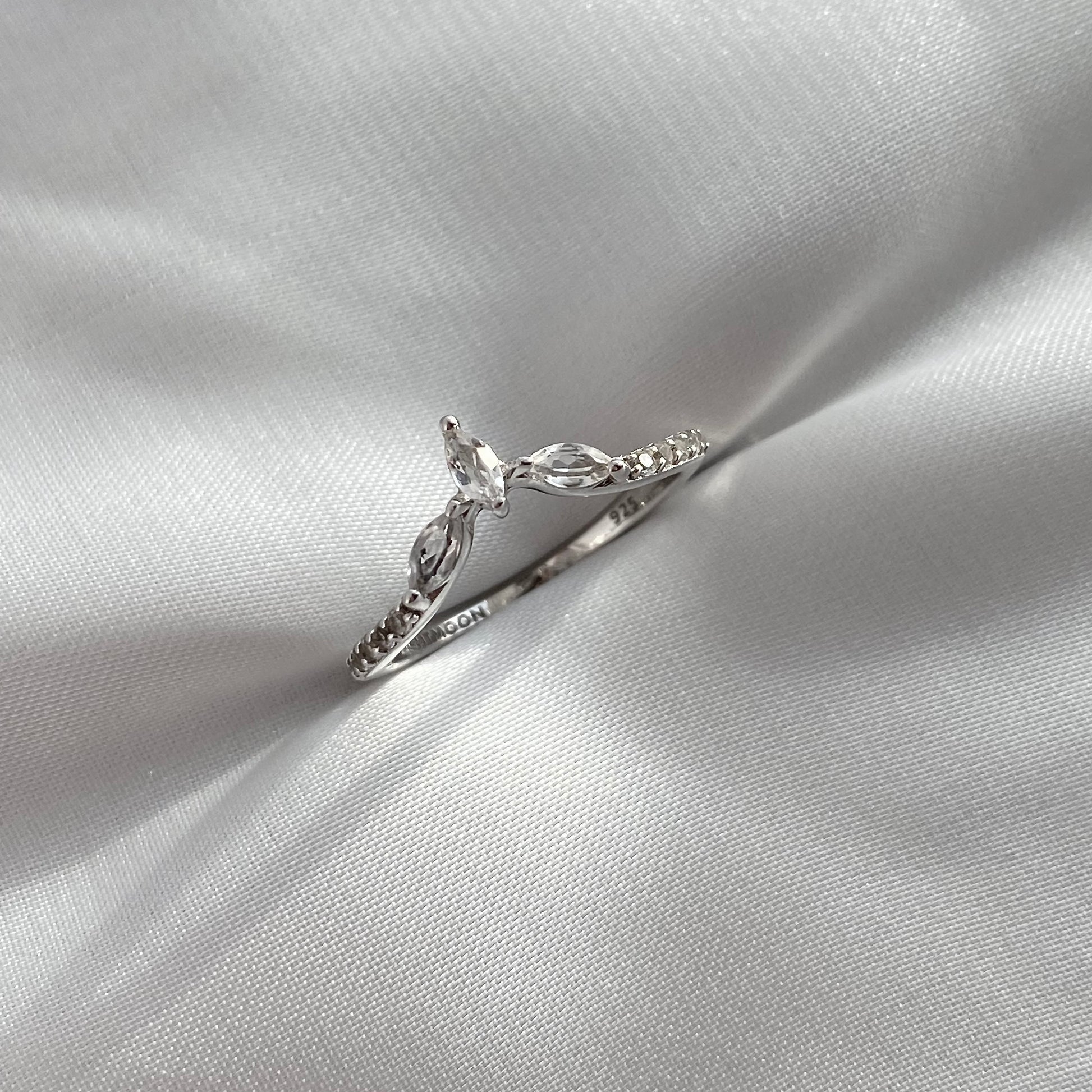 EIGHTMOON Queenly Marquise White Topaz Wishbone Stacking Ring, 925 Sterling Silver