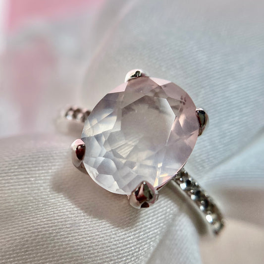 EIGHTMOON Tranquility Rose Quartz Ring, 925 Sterling Silver