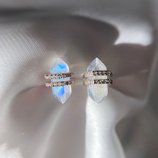 Rainbow Moonstone Hexagon Earrings