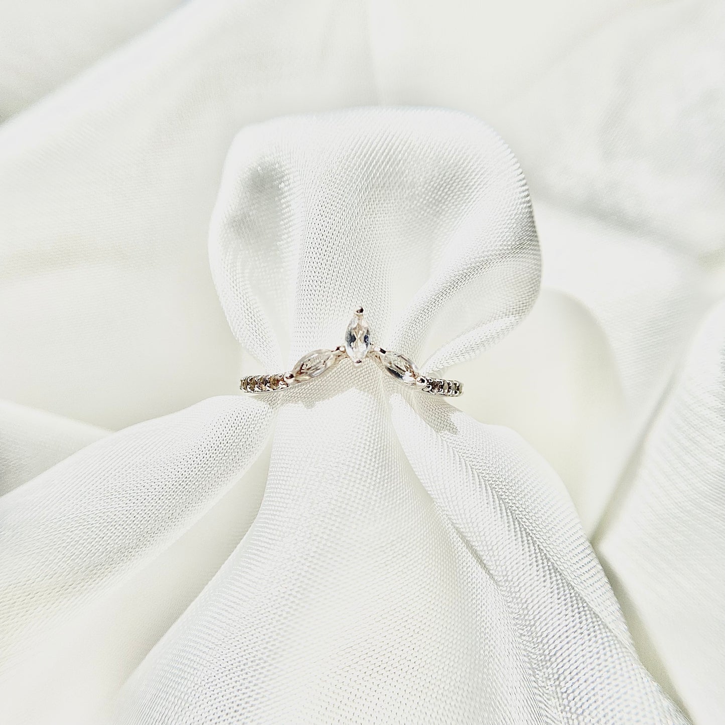 EIGHTMOON Queenly Marquise White Topaz Wishbone Stacking Ring, 925 Sterling Silver